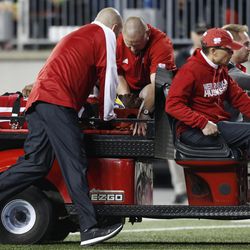 Nebraska quarterback Tommy Armstrong is carted off the field after being injured during the first half of the team's NCAA college football game against Ohio State on Saturday, Nov. 5, 2016, in Columbus, Ohio. 