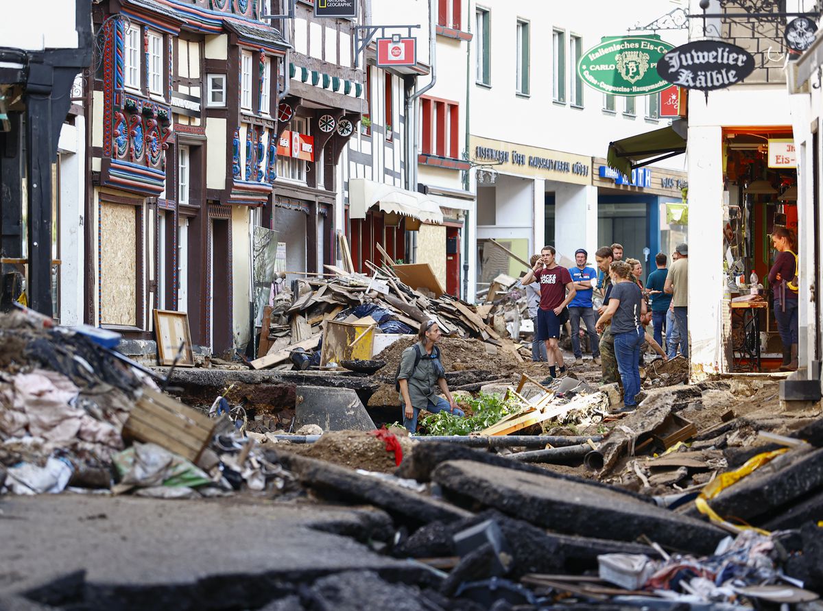 A view of the disaster area after severe rainstorm and flash floods hit western states of Rhineland-Palatinate and North Rhine-Westphalia in Bad Munstereifel town of Euskirchen, Germany