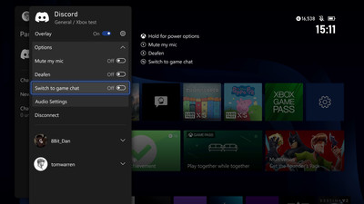 Screenshot of Discord voice options in Xbox party chat
