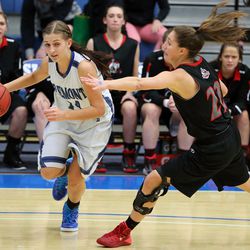 Fremont plays American Fork in the 5A semifinal girls basketball game at Salt Lake Community College in Salt Lake City on Friday, Feb. 20, 2015.