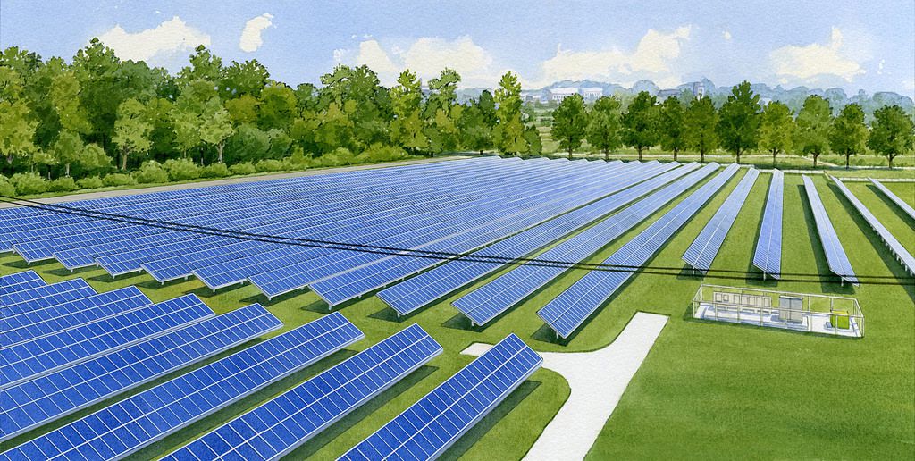 An artist’s rendering of a new shared solar project at Grand Valley State University, in Michigan.