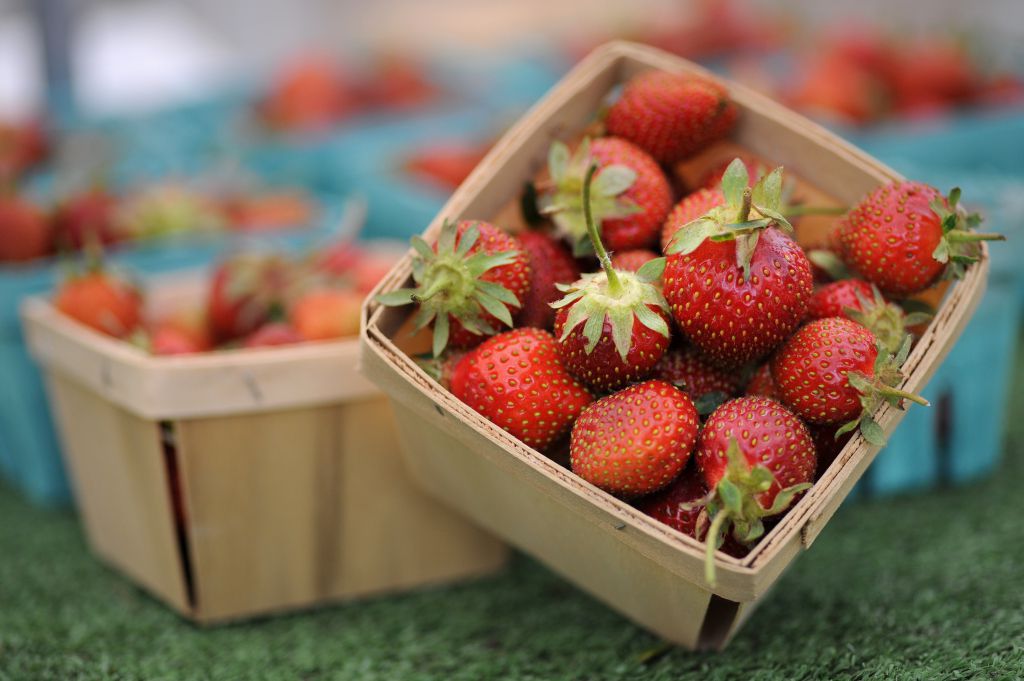 Farm fresh strawberries for the strawberry dump cake. | Victor Hilitski/For the Sun-Times