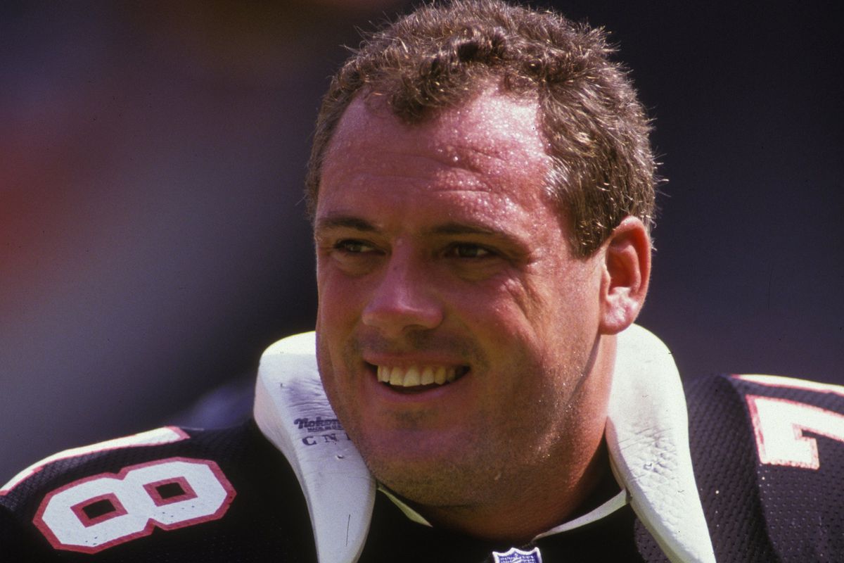 WASHINGTON - SEPTEMBER 13: Mike Kenn #78 of the Atlanta Falcons looks on before a NFL football game against the Washington Redskins on September 13, 1992 at RFK Stadium in Washington DC. (Photo by Mitchell Layton/Getty Images)