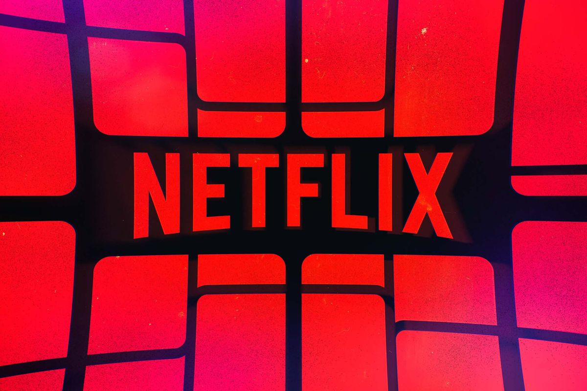 The Netflix banner on a red and black gridded background.