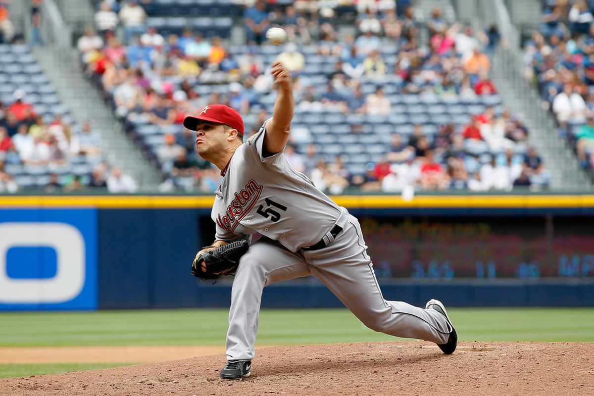 ATLANTA, GA - MAY 17:  Wandy Rodriguez #51 of the Houston Astros pitches to the Atlanta Braves at Turner Field on May 17, 2011 in Atlanta, Georgia.  (Photo by Kevin C. Cox/Getty Images)