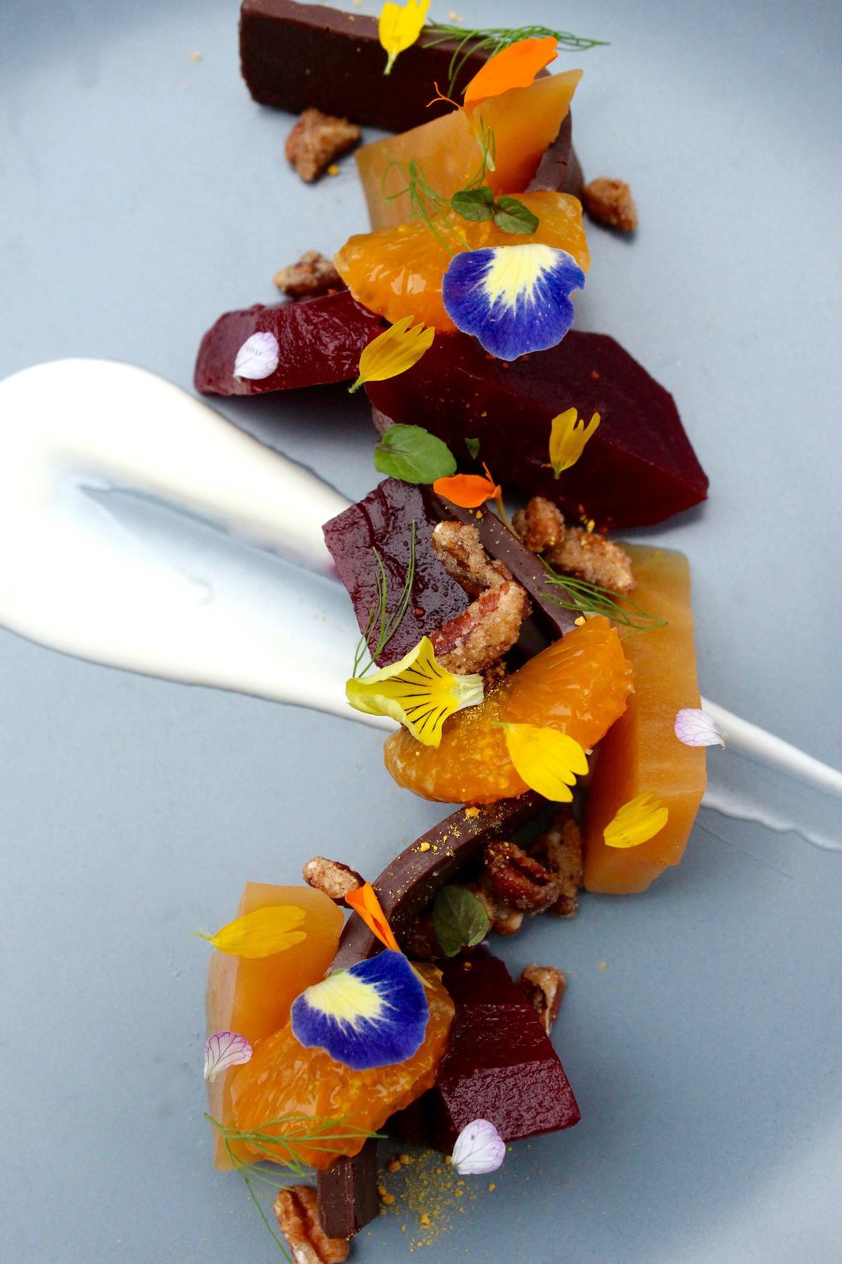 Candied beets and chocolate ganache