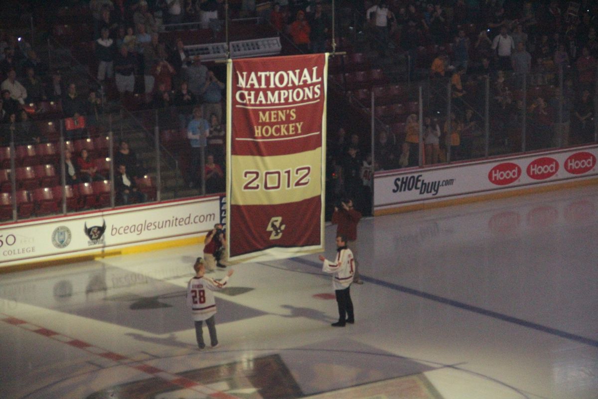 BC raises banner #5 to the rafters at Conte Forum