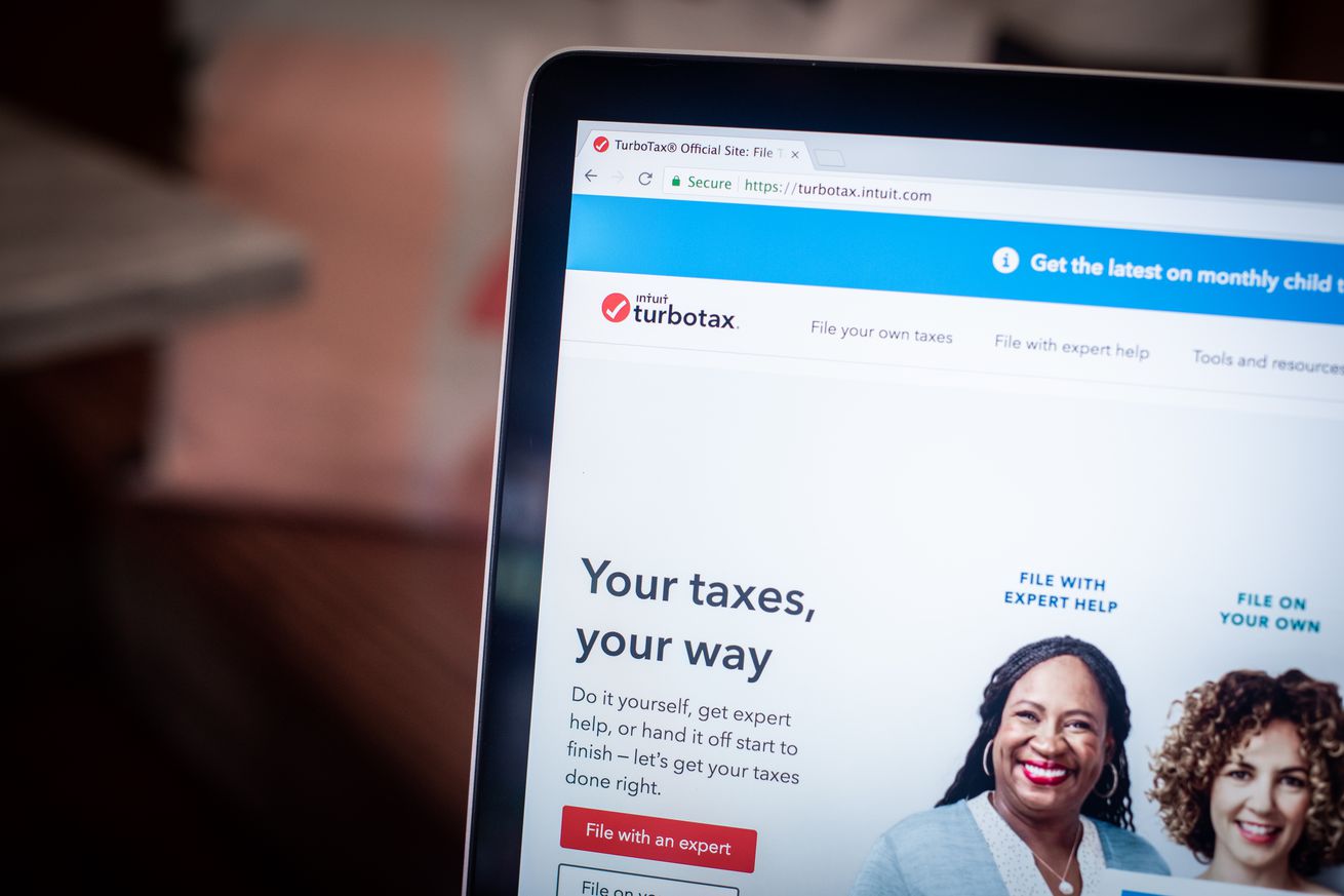 The top-left corner of a laptop screen displaying the TurboTax website.