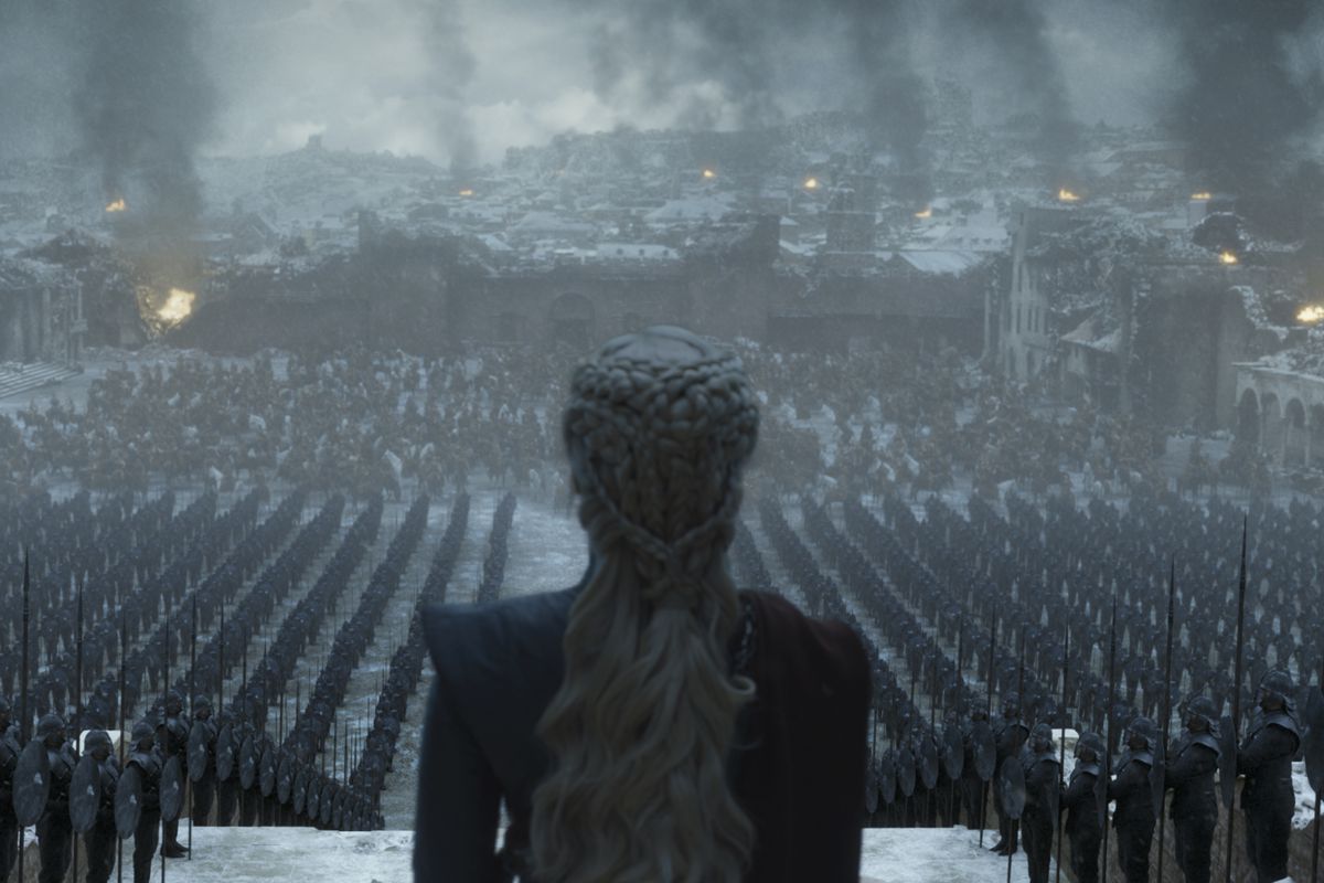 Daenerys Targaryen of “Games of Thrones” surveys her army.