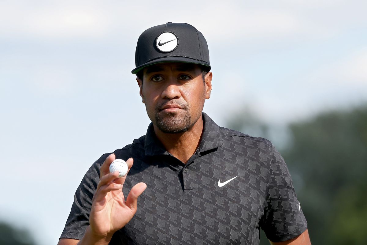 Tony Finau of the United States reacts after making birdie on the 17th green during the third round of the Rocket Mortgage Classic at Detroit Golf Club on July 30, 2022 in Detroit, Michigan.