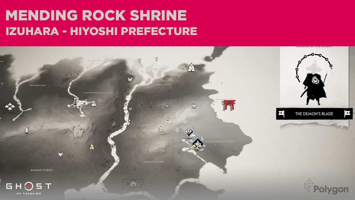The location of Mending Rock Shrine in Ghost of Tsushima