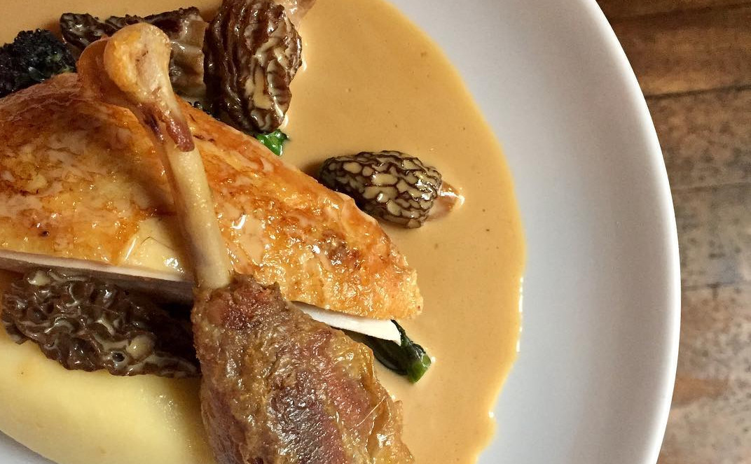 Guinea fowl at Noble Rot, one of London’s best fireplace restaurants