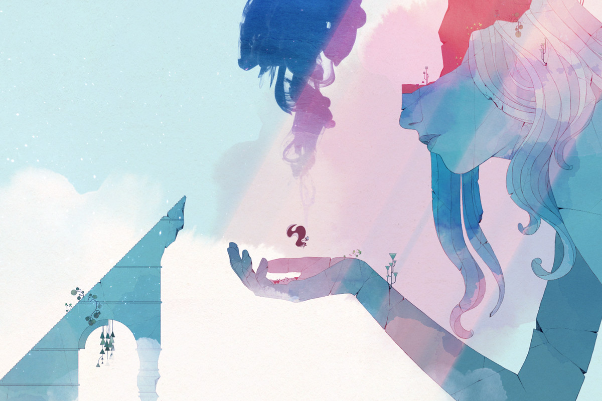 A screenshot from Gris of a giant woman holding Gris