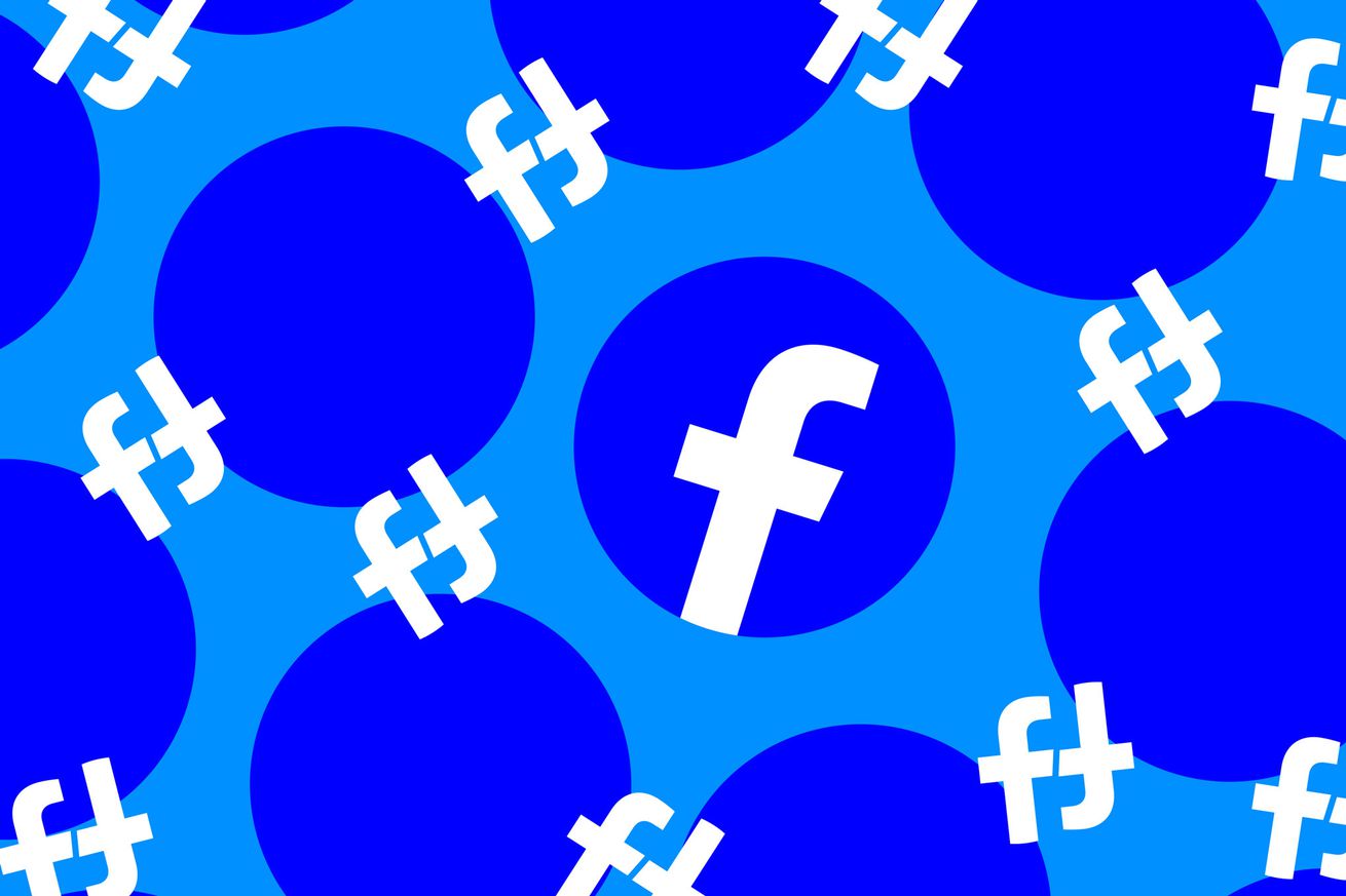 The Facebook logo on a blue background with circles