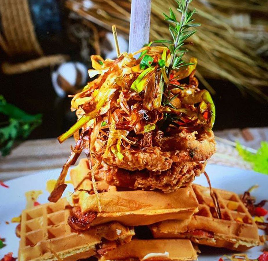 Sage fried chicken and waffles at Hash House A Go Go.