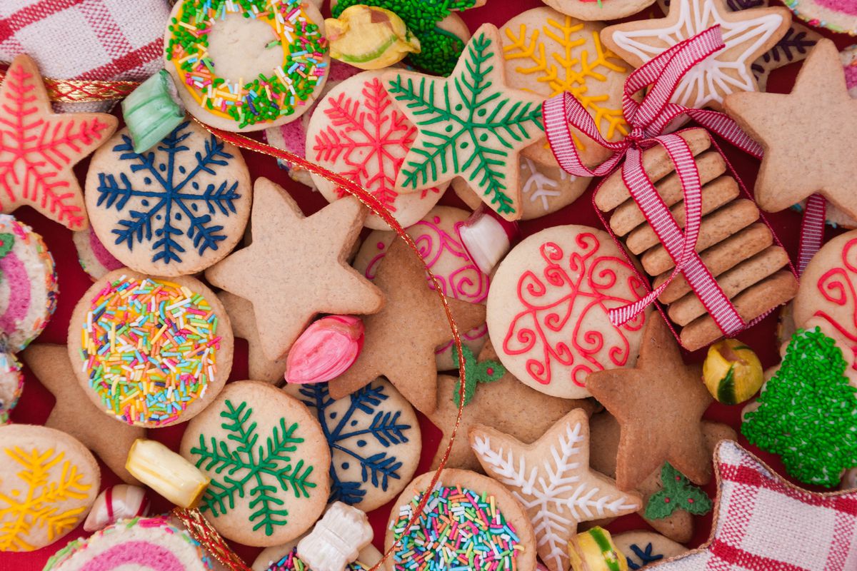 A colorful array of holiday cookies.