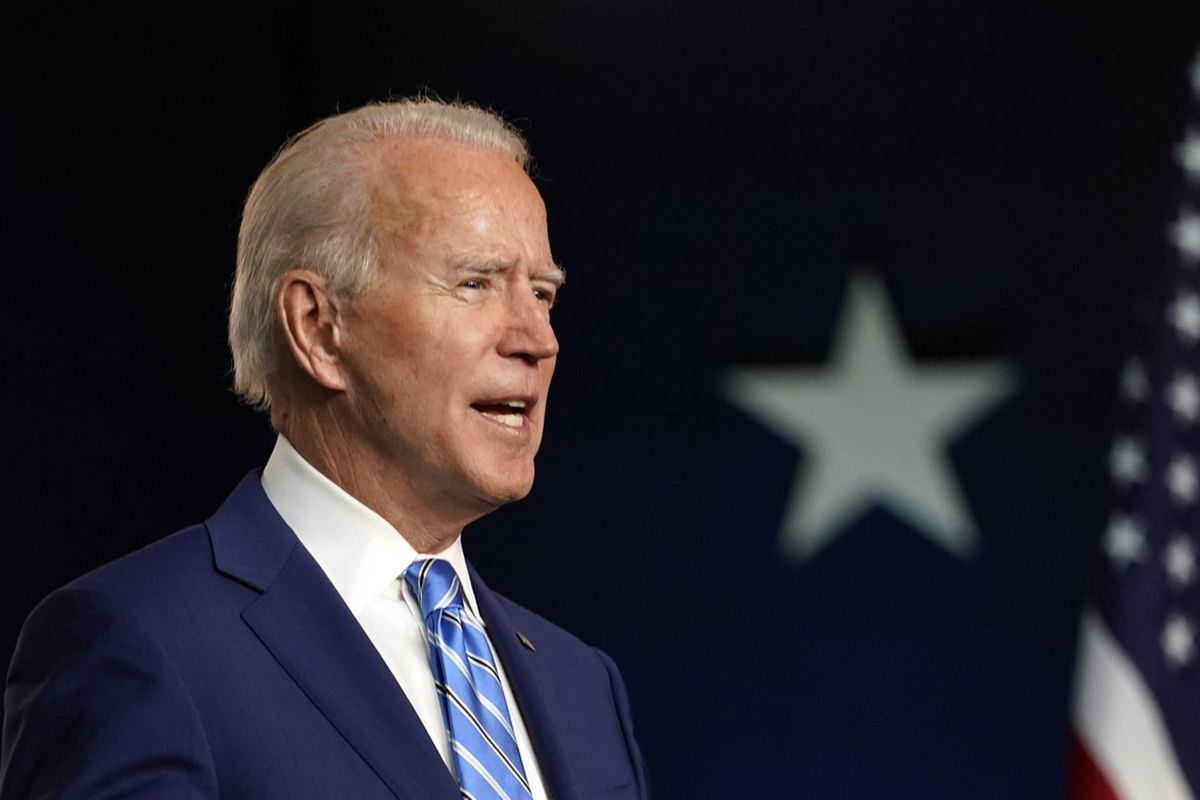Democratic presidential candidate former Vice President Joe Biden speaks Wednesday, Nov. 4, 2020, in Wilmington, Del.