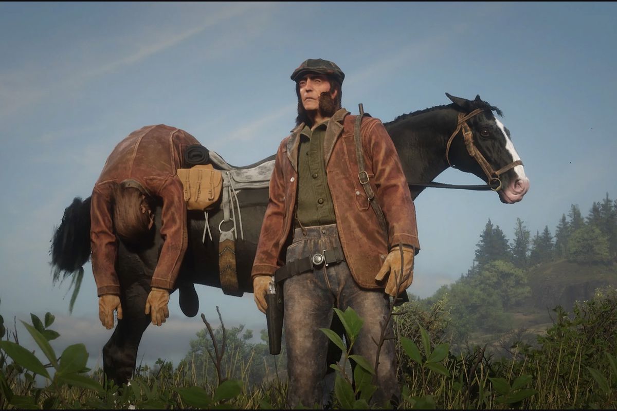 Charlie Wander stands in front of the corpse of Charlie Wander after testing out the Parley and Feud system in Red Dead online.