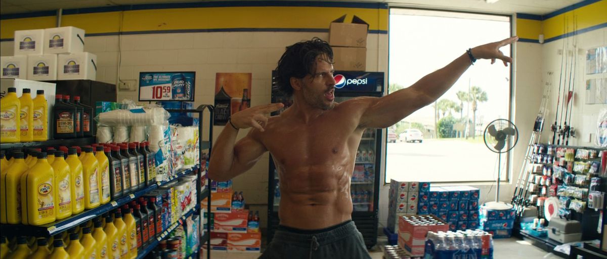 Joe Manganiello, shirtless, dances to I Want It That Way in a supermarket.