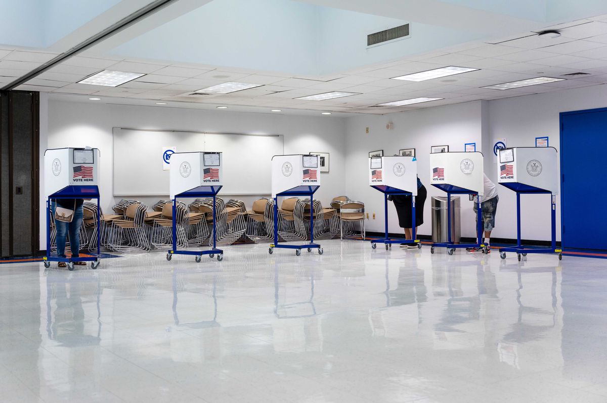 Voting booths at Hostos Community College’s voting site on June 22, 2021.
