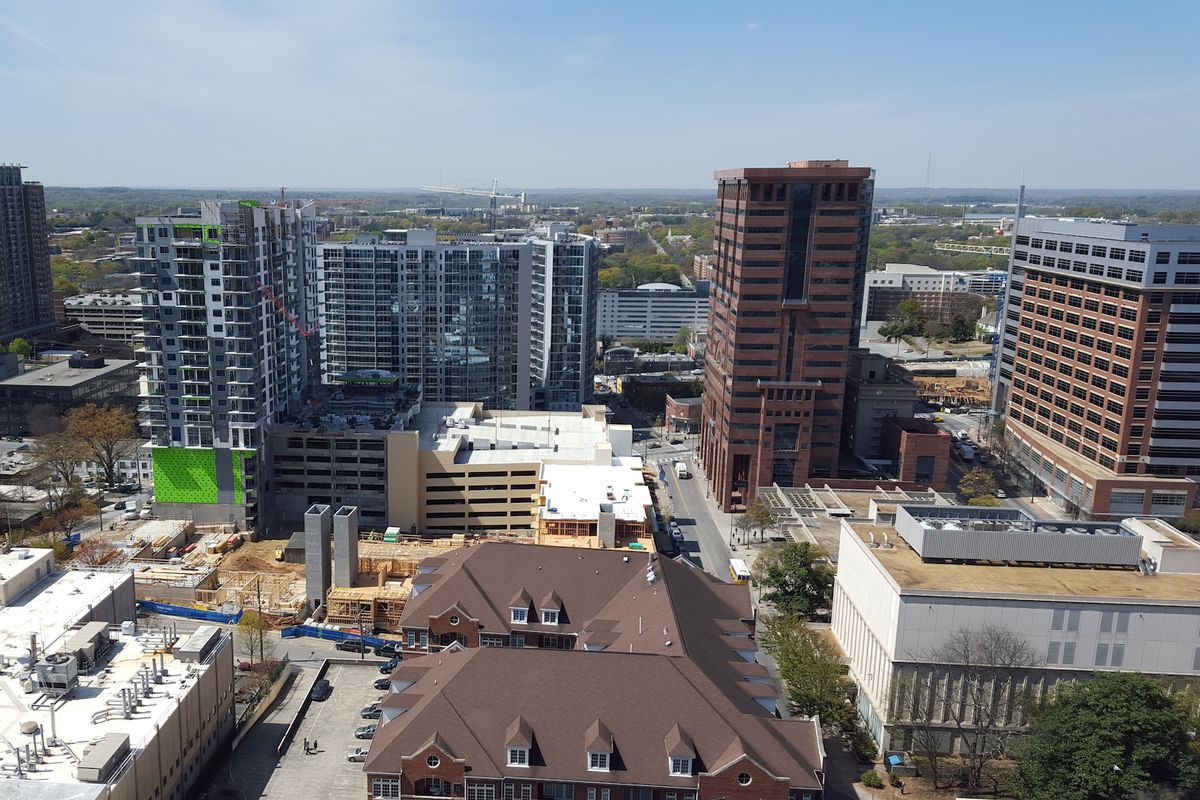 An aerial view of construction in Midtown.