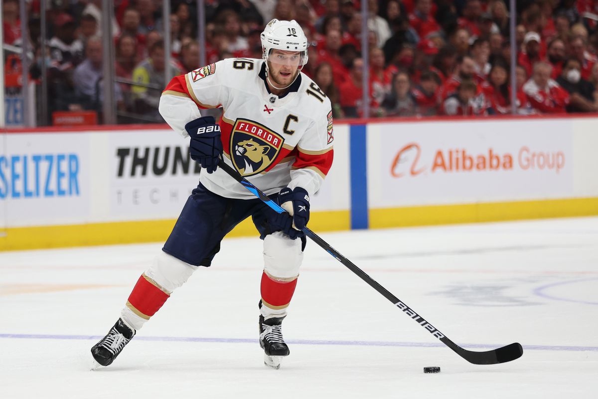 Aleksander Barkov of the Florida Panthers skates against the Washington Capitals in Game Six of the First Round of the 2022 Stanley Cup Playoffs at Capital One Arena on May 13, 2022 in Washington, DC.