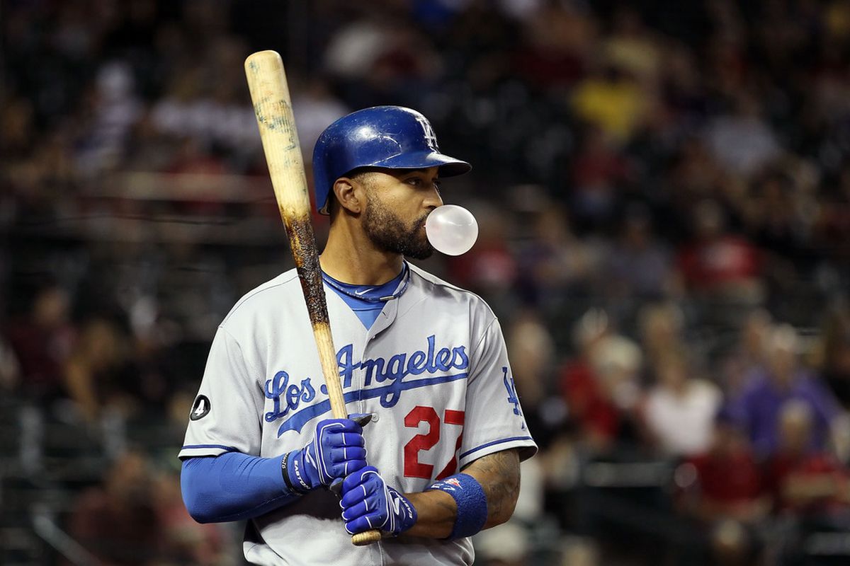Matt Kemp of the Los Angeles Dodgers warms up on deck during the Major League Baseball game against the Arizona Diamondbacks at Chase Field in Phoenix, Arizona. The Dodgers defeated the Diamondbacks 7-5.  (Photo by Christian Petersen/Getty Images)