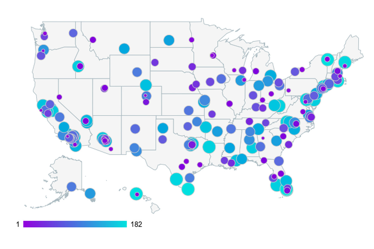 A chart showing the best and worst U.S. cities for singles right now. 