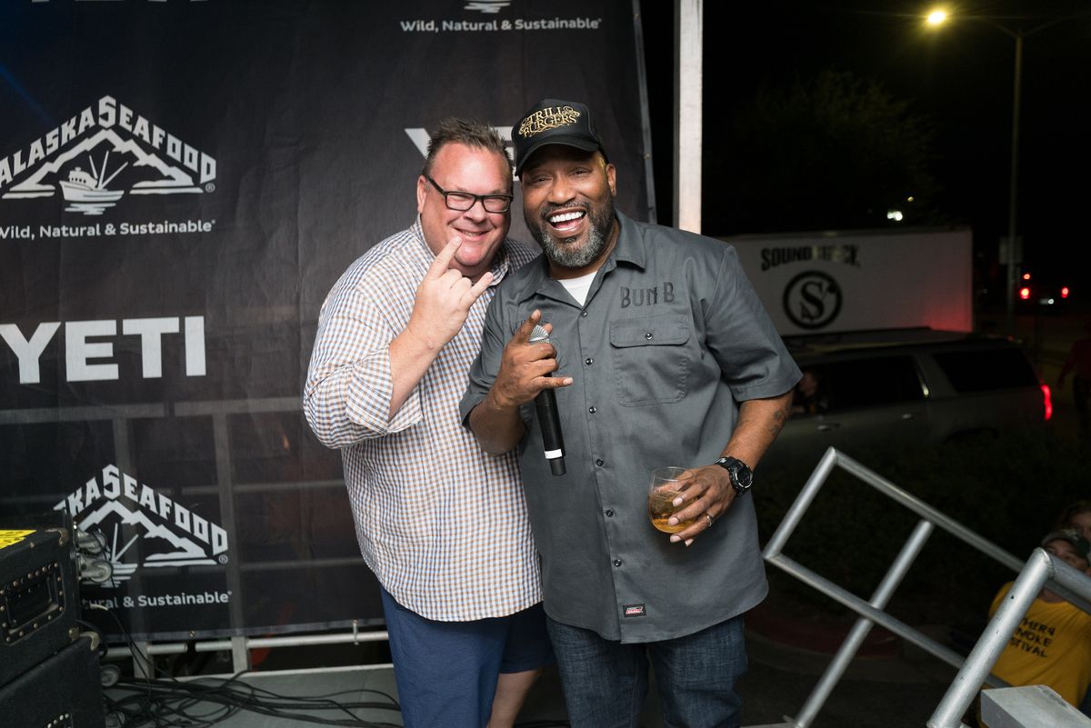 Chef Chris Shepherd and Bun B pose for a picture at the 2022 Southern Smoke Festival.