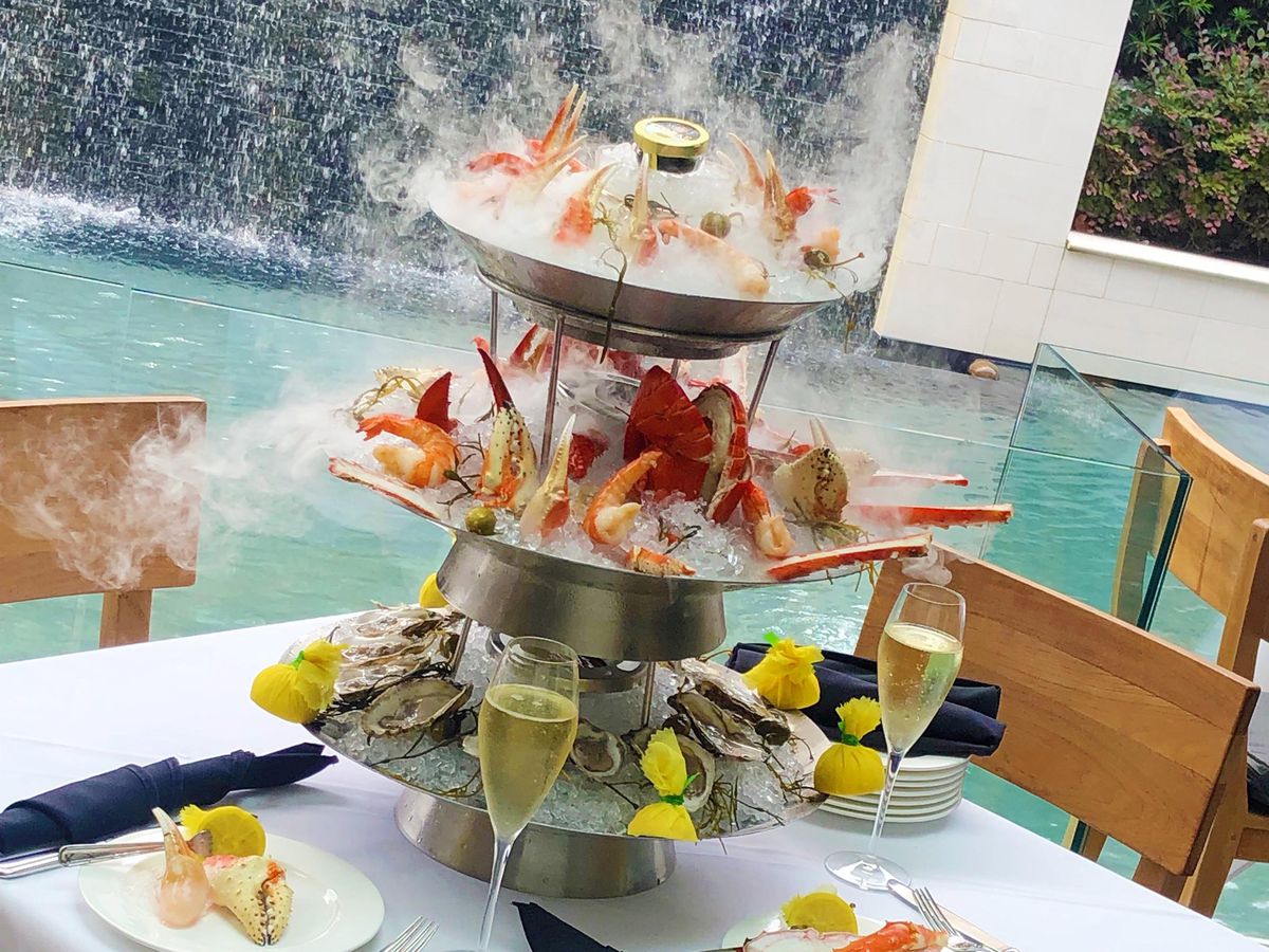A seafood tower at Mastro’s Ocean Club