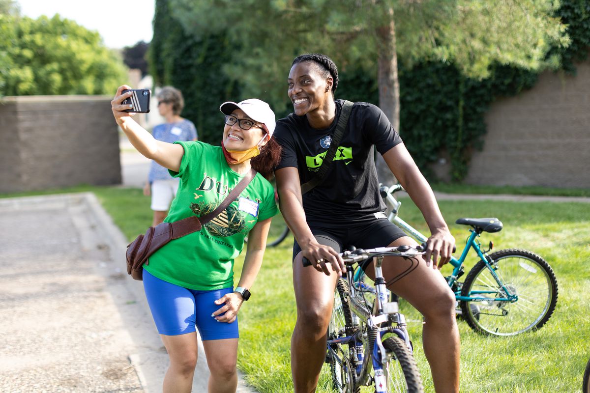 Sylvia Fowles of the Minnesota Lynx Distributes Free Bicycles