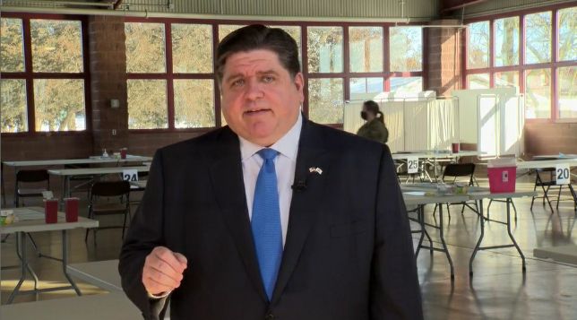 Gov. J.B. Pritzker delivers a virtual budget and State of the State address from the Illinois State Fairgrounds in Springfield on Wednesday.