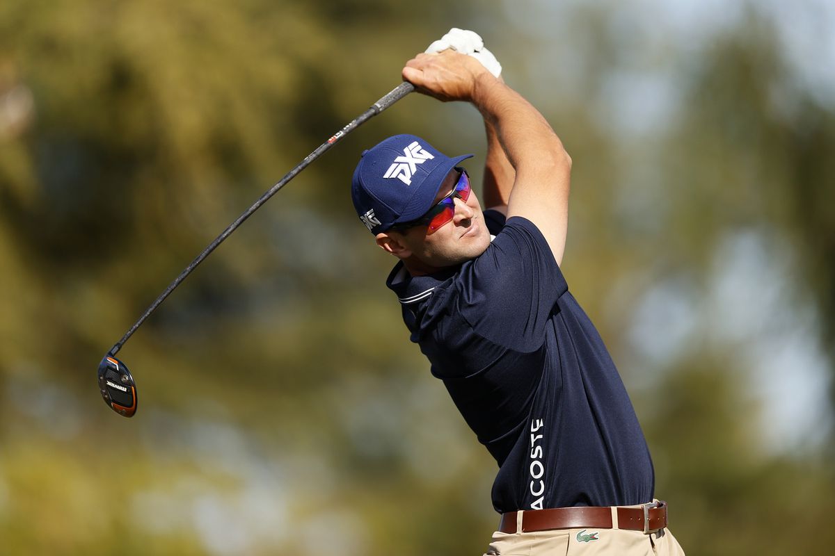 Paul Barjon of France hits his tee shot on the 18th hole during the third round of the The American Express at the Stadium Course at PGA West on January 22, 2022 in La Quinta, California.