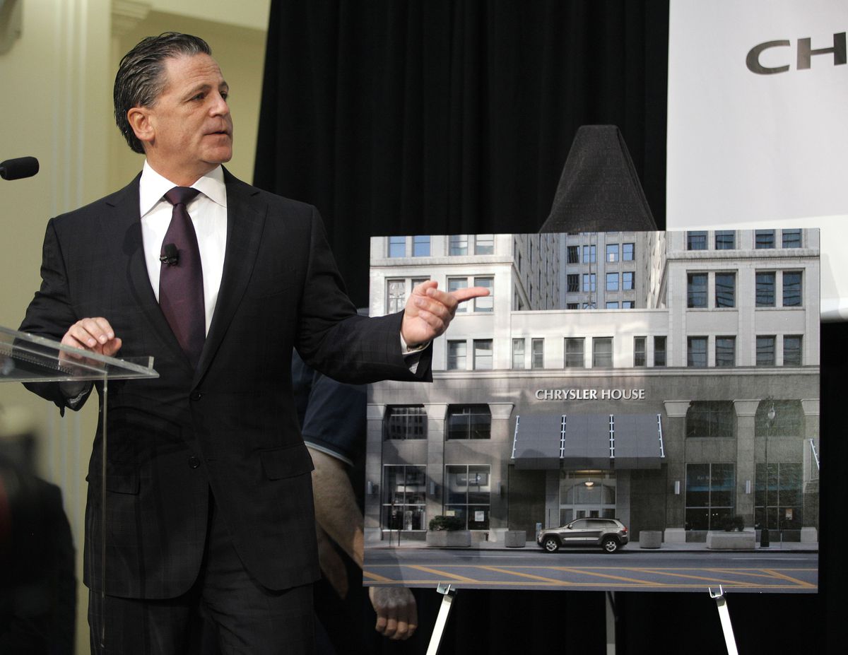 Cleveland Cavaliers owner Dan Gilbert wants to bring MLS to Detroit. Here he is introducing Chrysler Group Chairman and CEO Sergio Marchionne before announcing that Chrysler’s office opening in downtown Detroit.