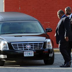 Dec 5, 2012; Kansas City, MO, USA; Kansas City Chiefs head coach Romeo Crennel and media relations staff member Ted Crews leave after the memorial service for Jovan Belcher at the International Deliverance and Worship Center.