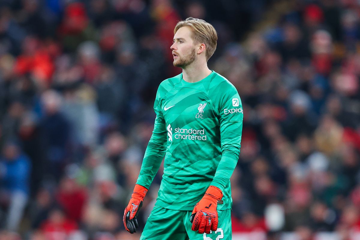 Caoimhín Kelleher of Liverpool during the UEFA Europa League match between Liverpool and LASK at Anfield on November 30, 2023 in Liverpool, England.