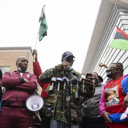 Lake County BLM founder, Clyd McLemore speaks to the media during rally and protest against police brutality after Marcellis Stinnettte, 19, was fatality shot by police in Waukegan, Thursday, Oct. 22, 2020.