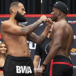 Jamal Pogues and Jordan Young square off at Bellator 201 weigh-ins.