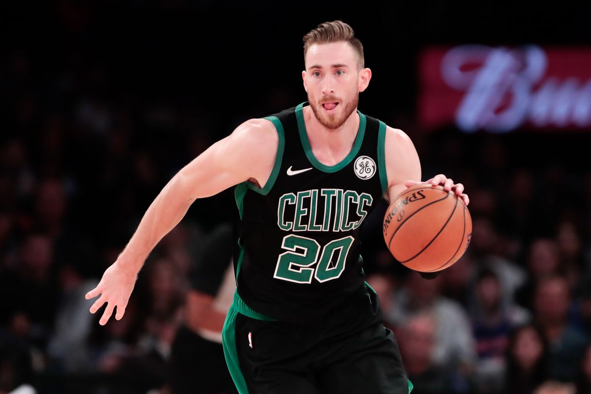 Boston Celtics forward Gordon Hayward dribbles up court during the second half against the New York Knicks at Madison Square Garden.