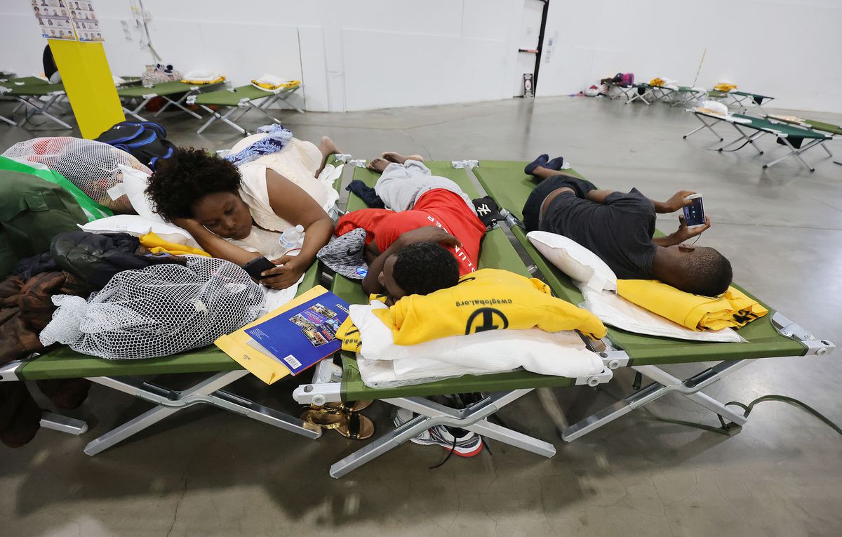 Refugees rest at the Family Transfer Center in Houston on Monday, June 7, 2021. The Center provides a temporary respite for families who have been cleared at the United States border and need short-term shelter and food. The creation of the Family Transfer Center is the result of a collaboration between The Church of Jesus Christ of Latter-day Saints, Catholic Charities, The National Association of Christian Churches, YMCA International Services, Texas Adventist Community Services, HoustonResponds and The Houston Foodbank.