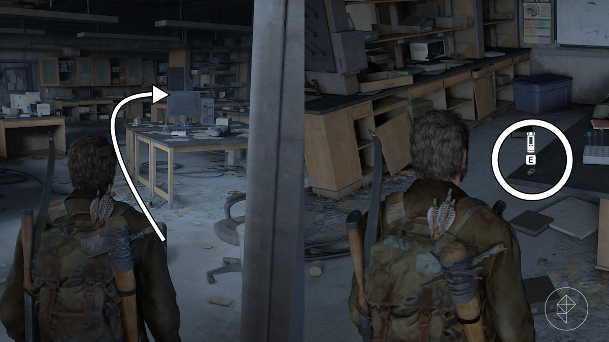 Sadie Pearle Hickman Firefly pendant location in the Science Building section of the The University chapter in The Last of Us Part 1