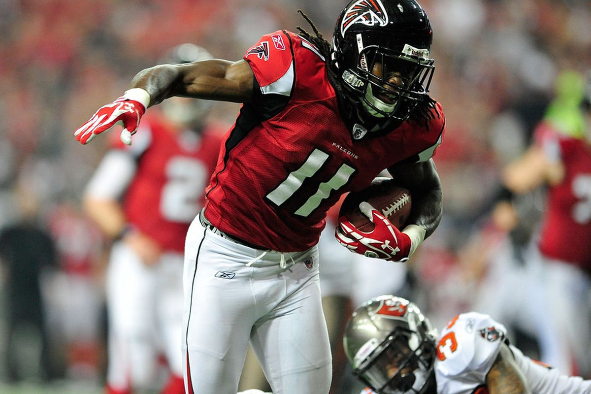 The Denver Broncos face Julio Jones and the Atlanta Falcons in a Monday Night duel in Week 2 of the 2012 NFL season at the Georgia Dome in Atlanta.  (Photo by Grant Halverson/Getty Images)