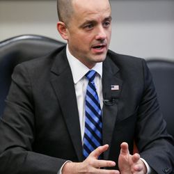 Independent presidential candidate Evan McMullin meets with the Deseret News and KSL editorial board in Salt Lake City on Friday, Oct. 14, 2016.