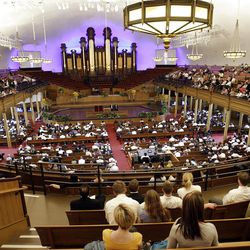 Attendees listen to conference in the Tabernacle on  Temple Square during LDS Church Conference in Salt Lake City  Saturday, Oct. 1, 2011. 