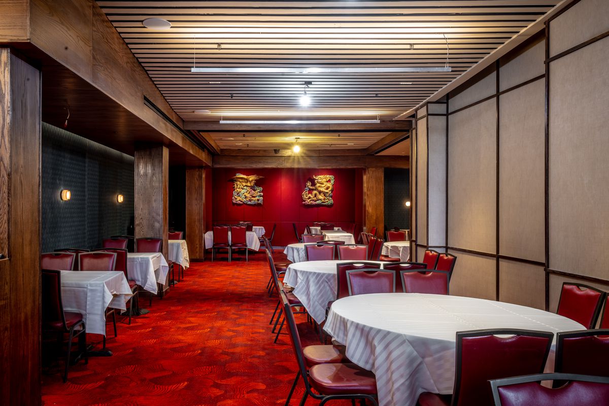 Inside the dining room of the new location of Jing Fong, a dim sum restaurant in Chinatown.