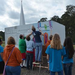 Youth in the Klein Texas Stake built a replica of the Houston Temple during their youth conference.