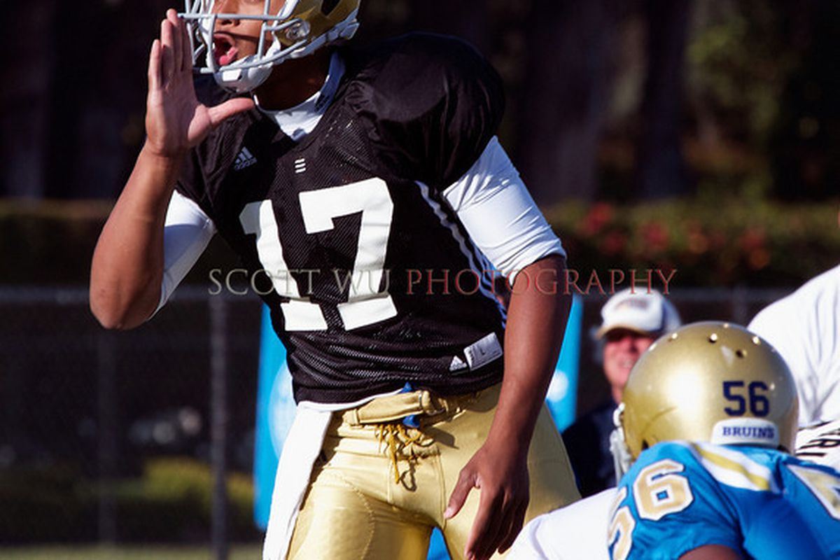 "Redshirting is not a problem" for Brett Hundley. Photo Credit: <a href="http://www.scottwuphotography.com/Sports/UCLA-Sports/110423-UCLA-Football-Spring/16745620_sgM2cz#1263235301_LwBMs55" target="new">Scott Wu</a>
