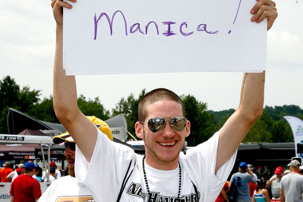 LOUDON, NH - JUNE 26:  A Danica Patrick fan poses at New Hampshire Motor Speedway on June 26, 2010 in Loudon, New Hampshire.  (Photo by Jerry Markland/Getty Images for NASCAR)