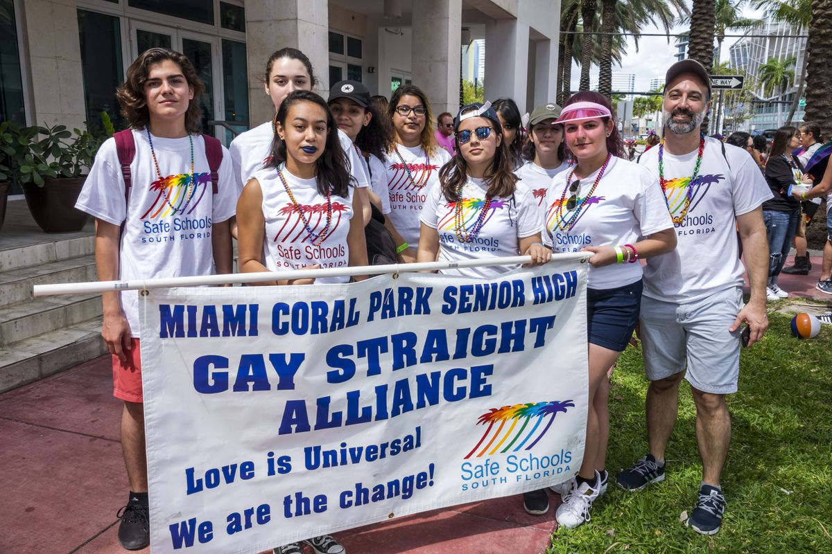 Miami Beach, Lummus Park, Beach Pride Festival, Gay Straight Alliance Students with Banner