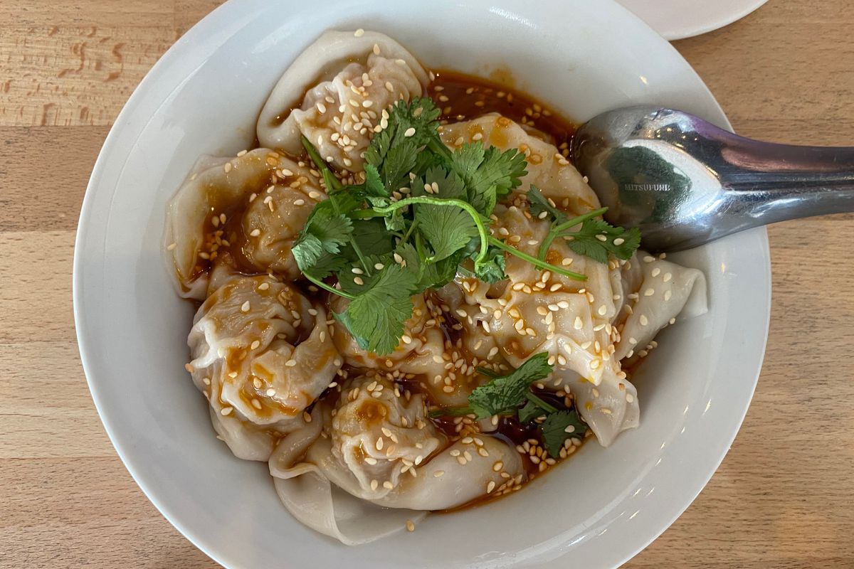 Wontons in spicy chili oil at Dumpling Alley